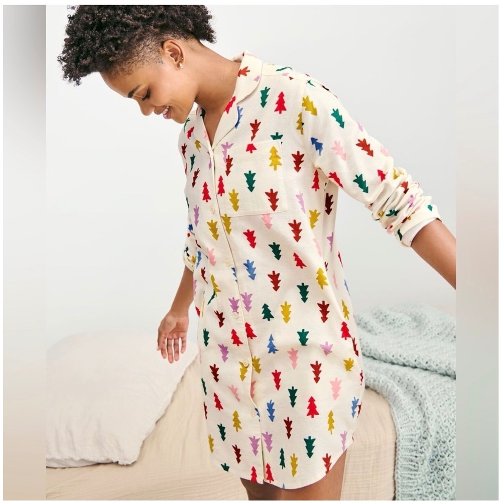 Hanna Andersson Holiday Flannel Nightshirt Christmas Tree 100% Cotton Womens Lrg
